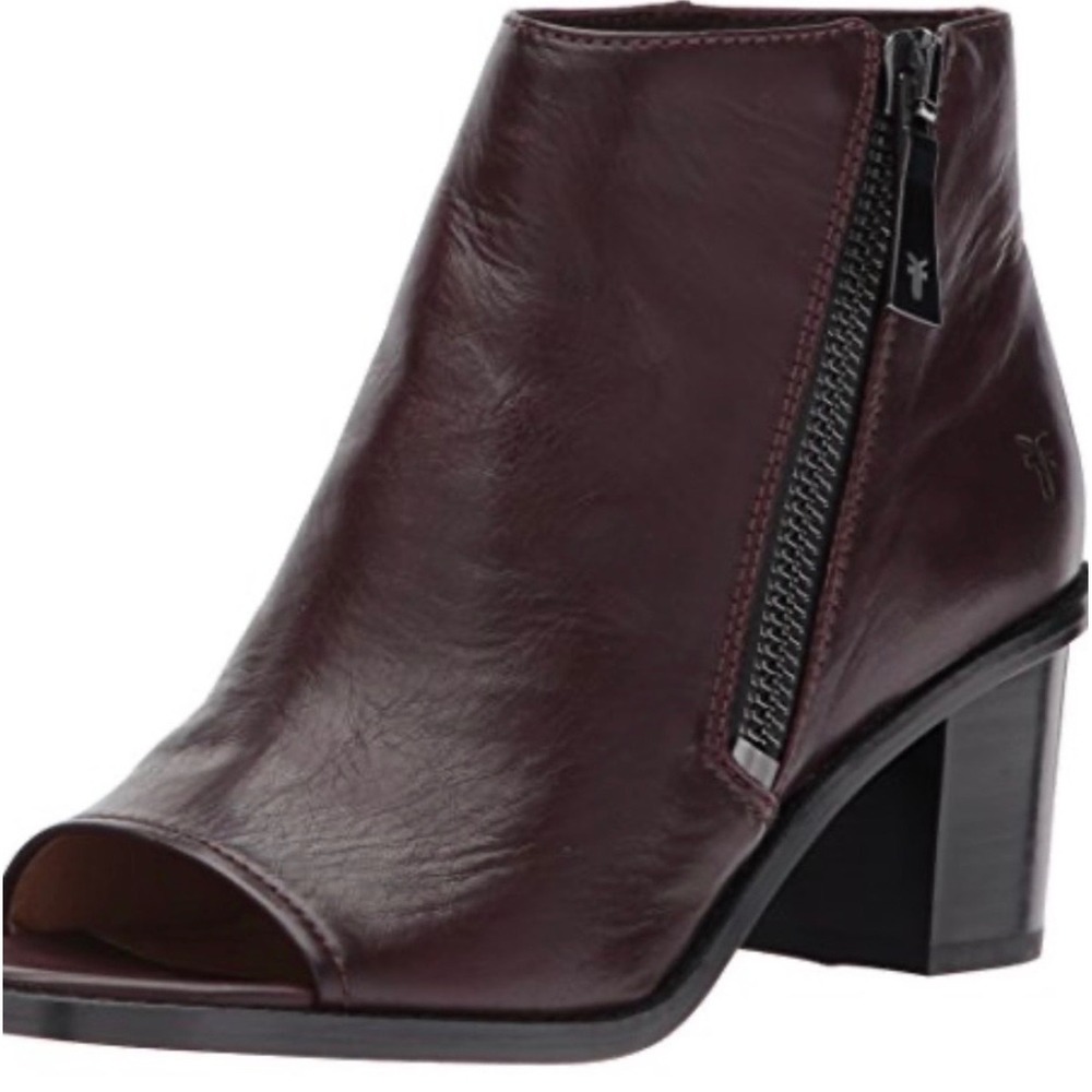 ‼️SALE‼️ Frye Brielle Leather Peep Toe Ankle Booties Side Zip Block Heel 10M